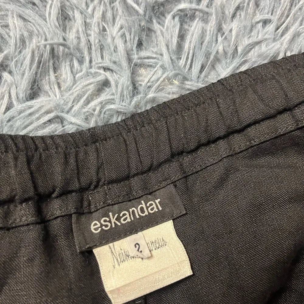 Eskandar Black Linen Cropped Pants Oversized Lagenlook Size M